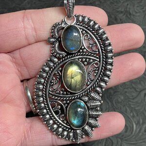 Bohemian Triple Labradorite Pendant Crystal Stone Jewelry Ornament